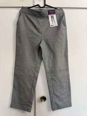 Rafaella Gray Micro-Houndstooth Straight Pull-On Pants